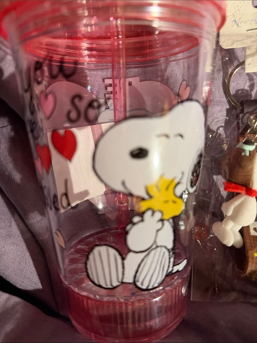 Light up Snoopy cup, and Snoopy keychain